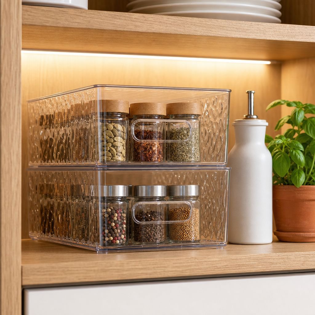 Slim pencil and pen storage box for workspace