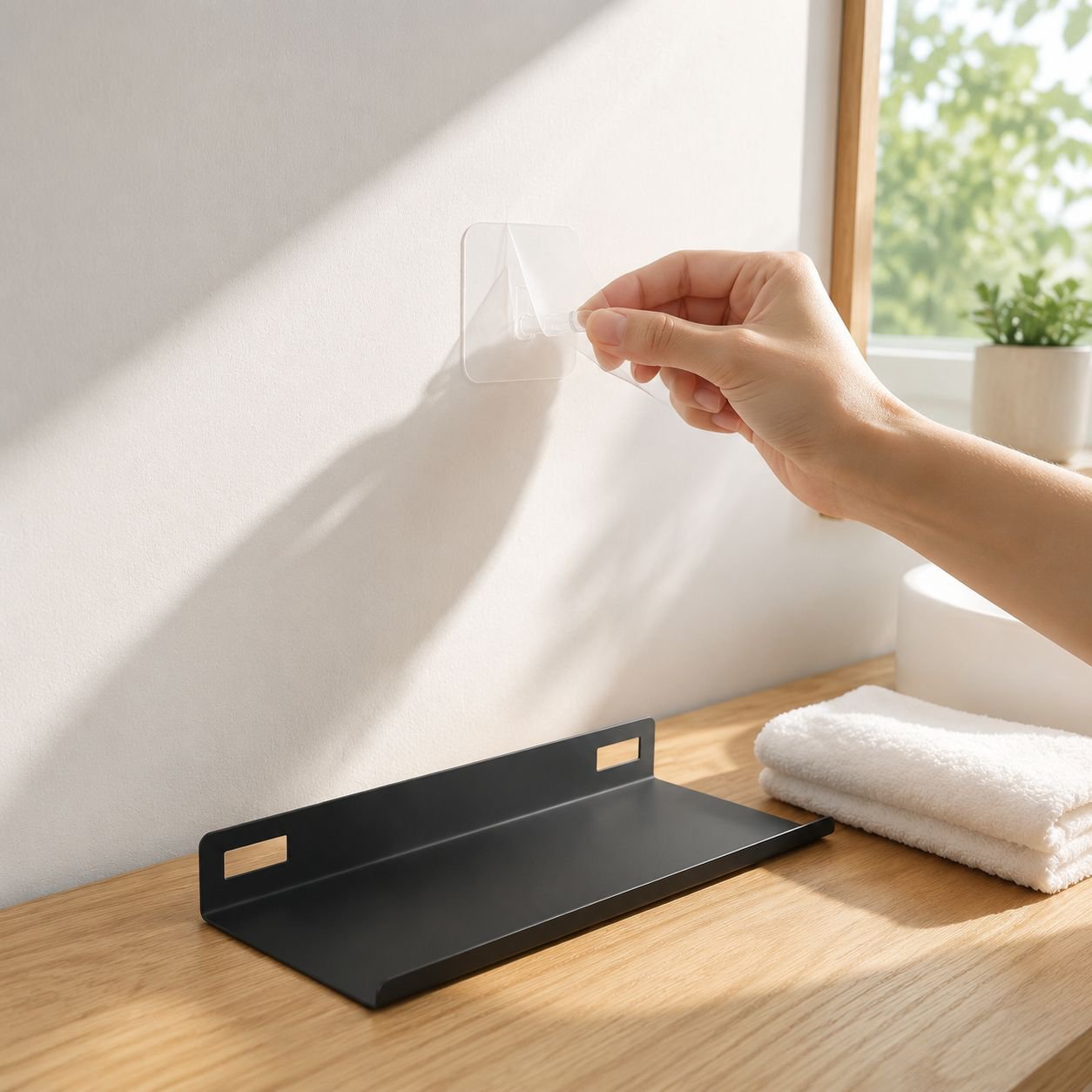 Space-saving wall-mounted shelf for bathroom
