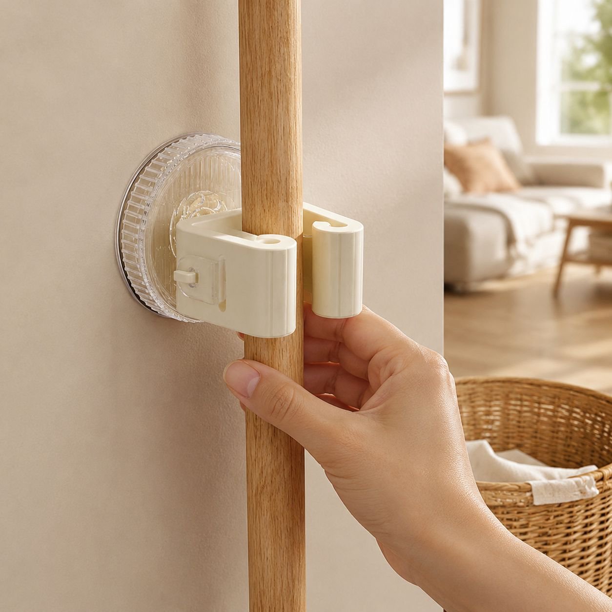 Convenient Behind-the-Door Suction Cup Mop Clip