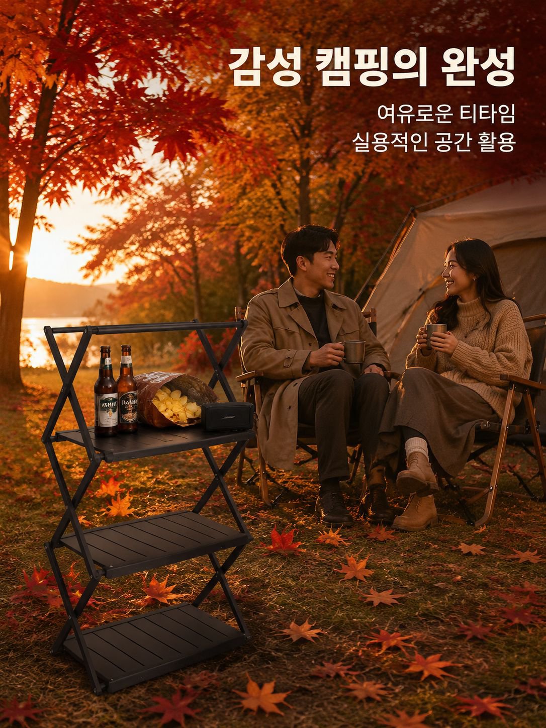야외 피크닉 다층 수납 접이식 선반