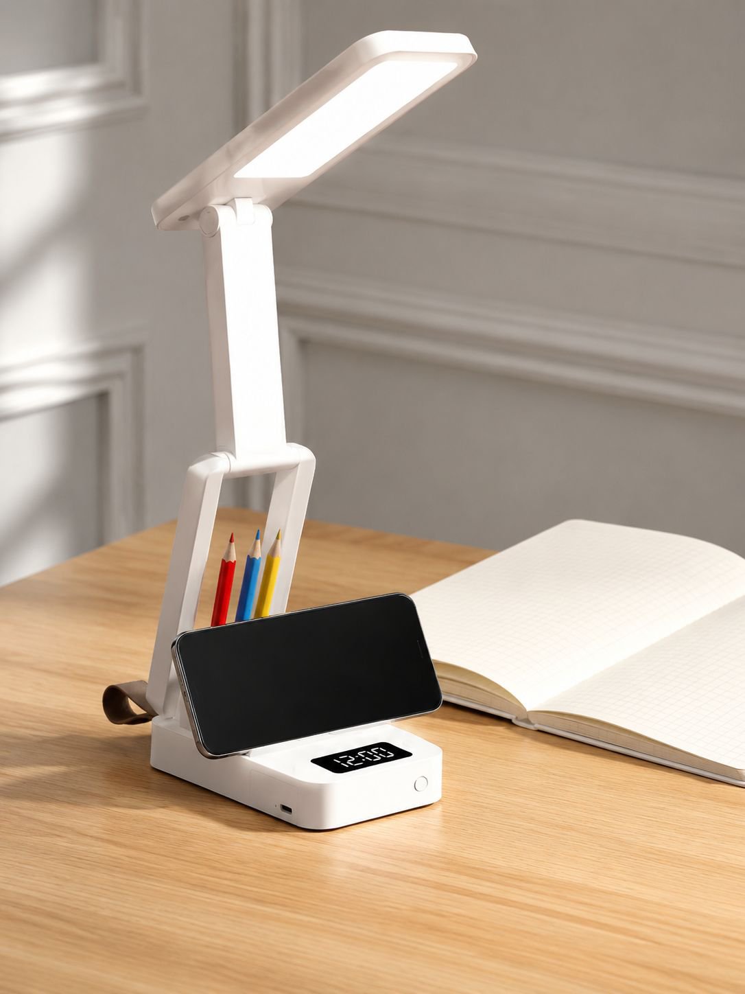 Lampe de bureau LED pliable avec horloge pour enfants
