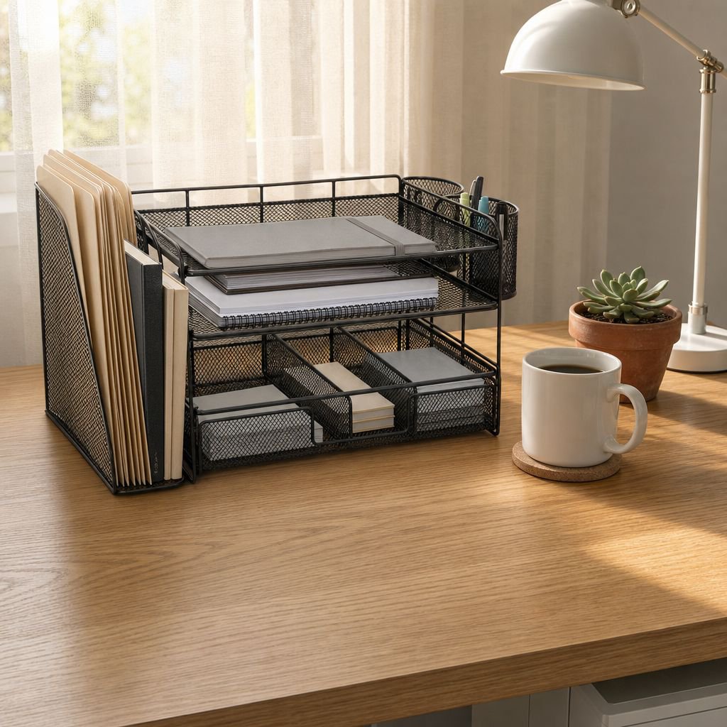 Office Desk File Storage Box 4-Tier Document Organizer Rack