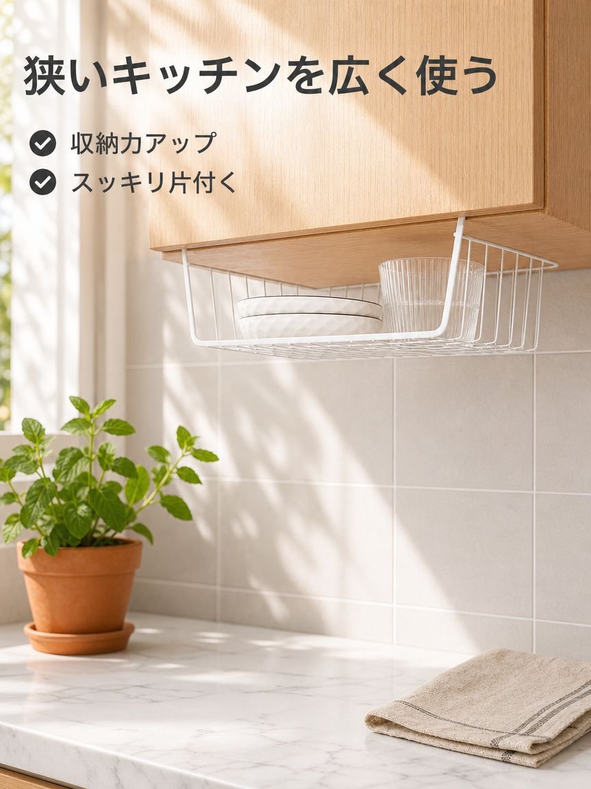 穴あけ不要のキッチン吊り下げ式バスケットラック