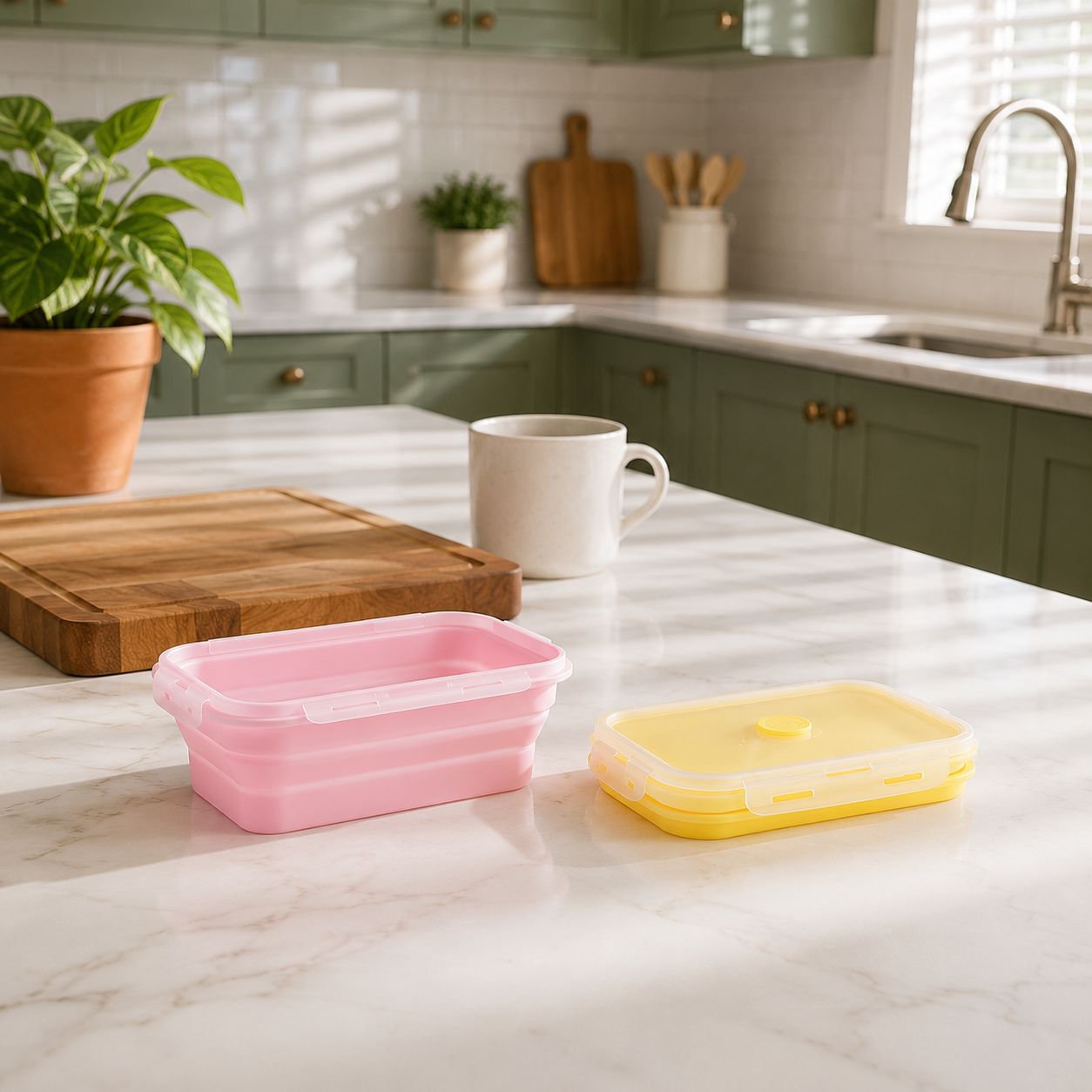 Stackable silicone food boxes for kitchen organization