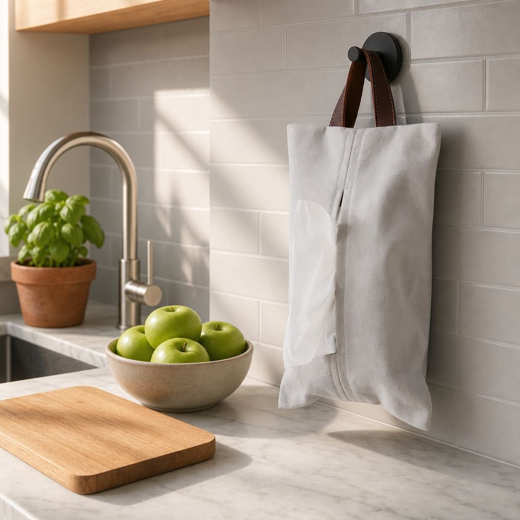 2-way wall-mounted and flat tissue case on a modern wall