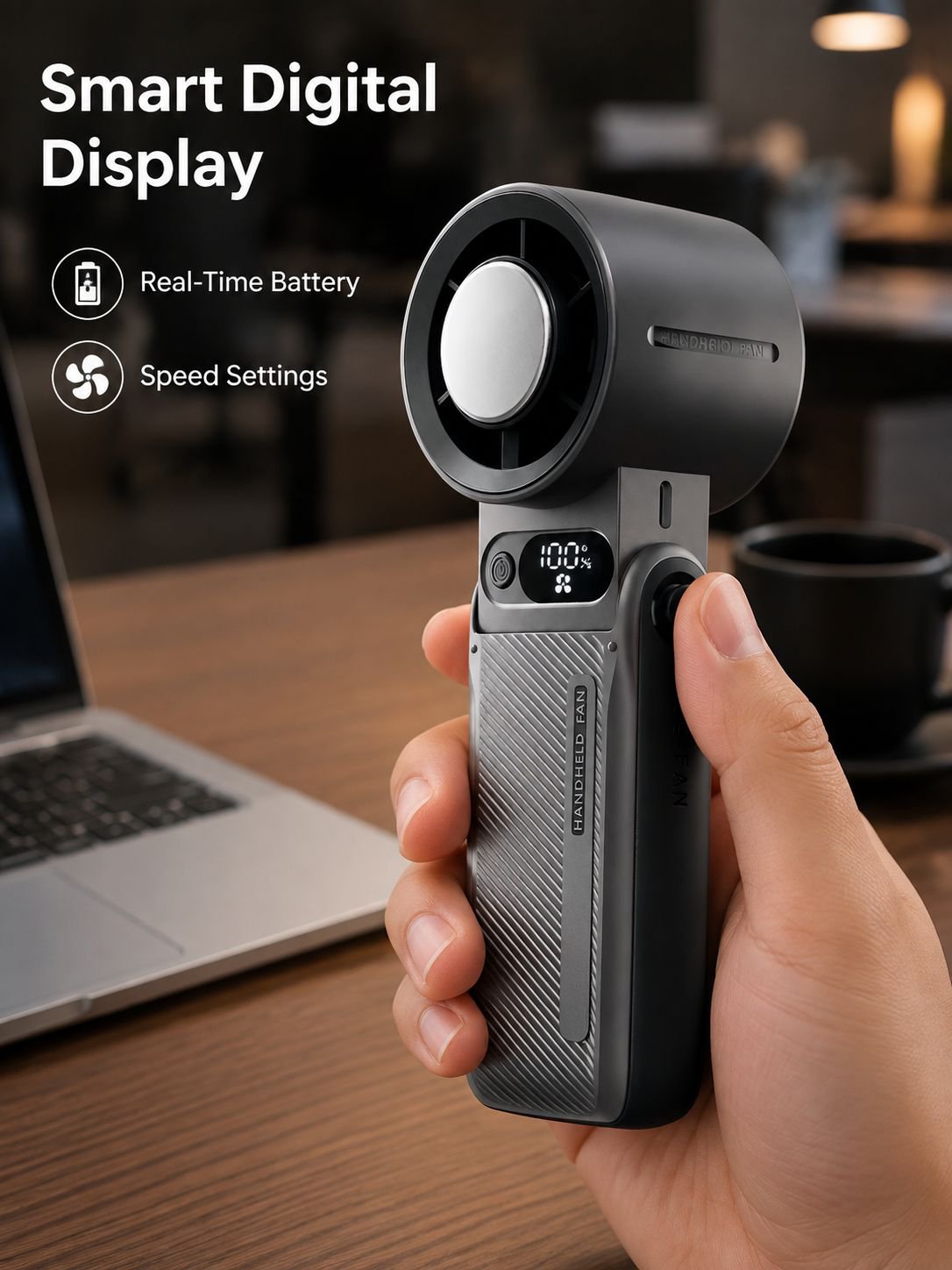 USB Digital Display Handheld Fan with Ice Compress for Office and Outdoor
