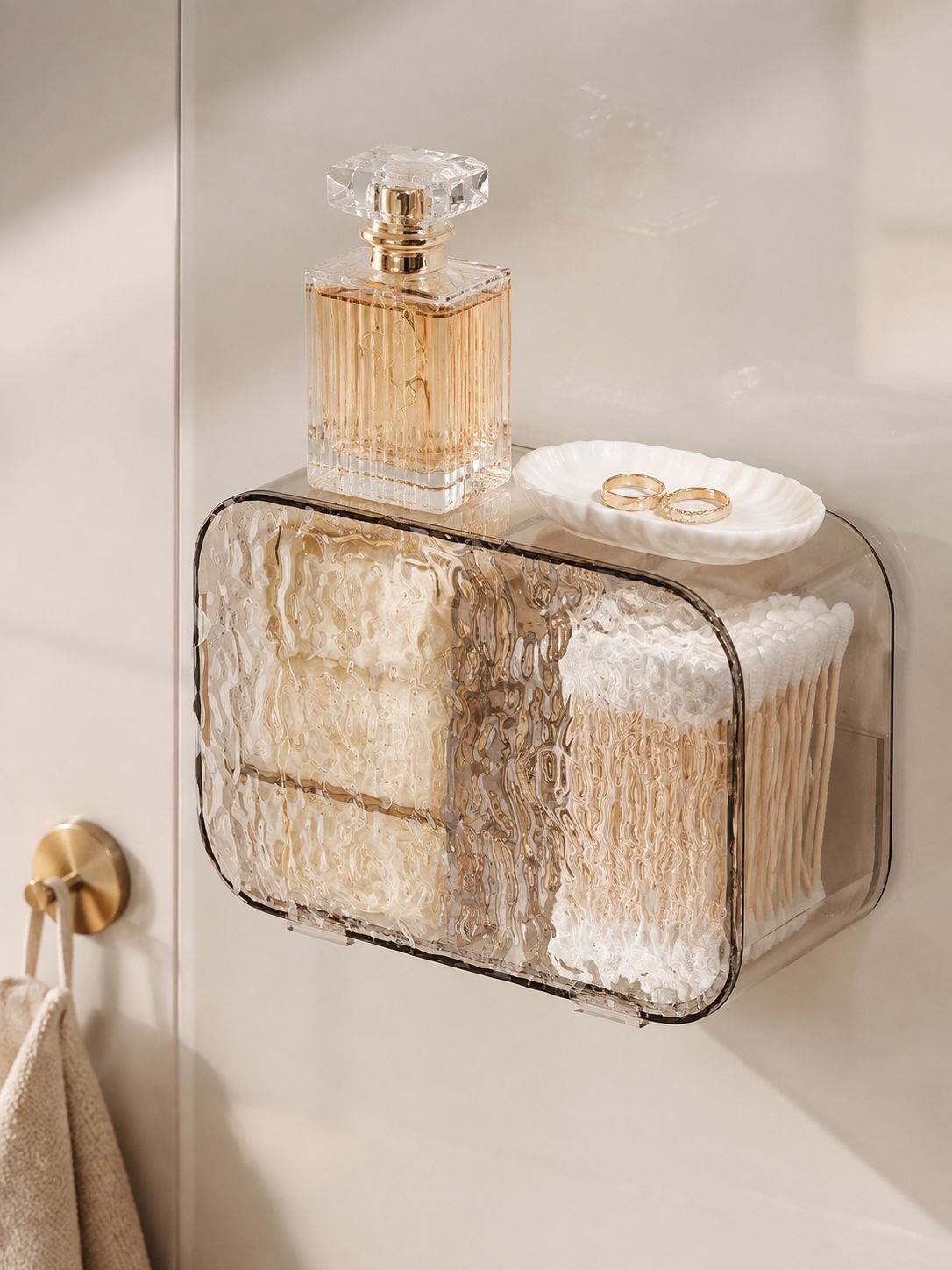Space-saving vanity box for bathroom storage