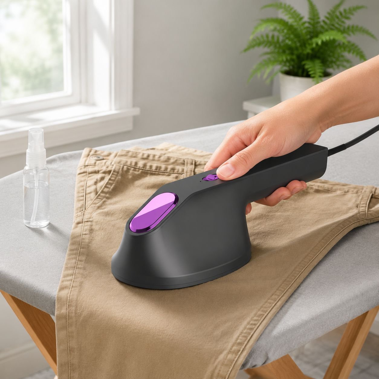 Portable Home Handheld Ironing Machine in use on clothes