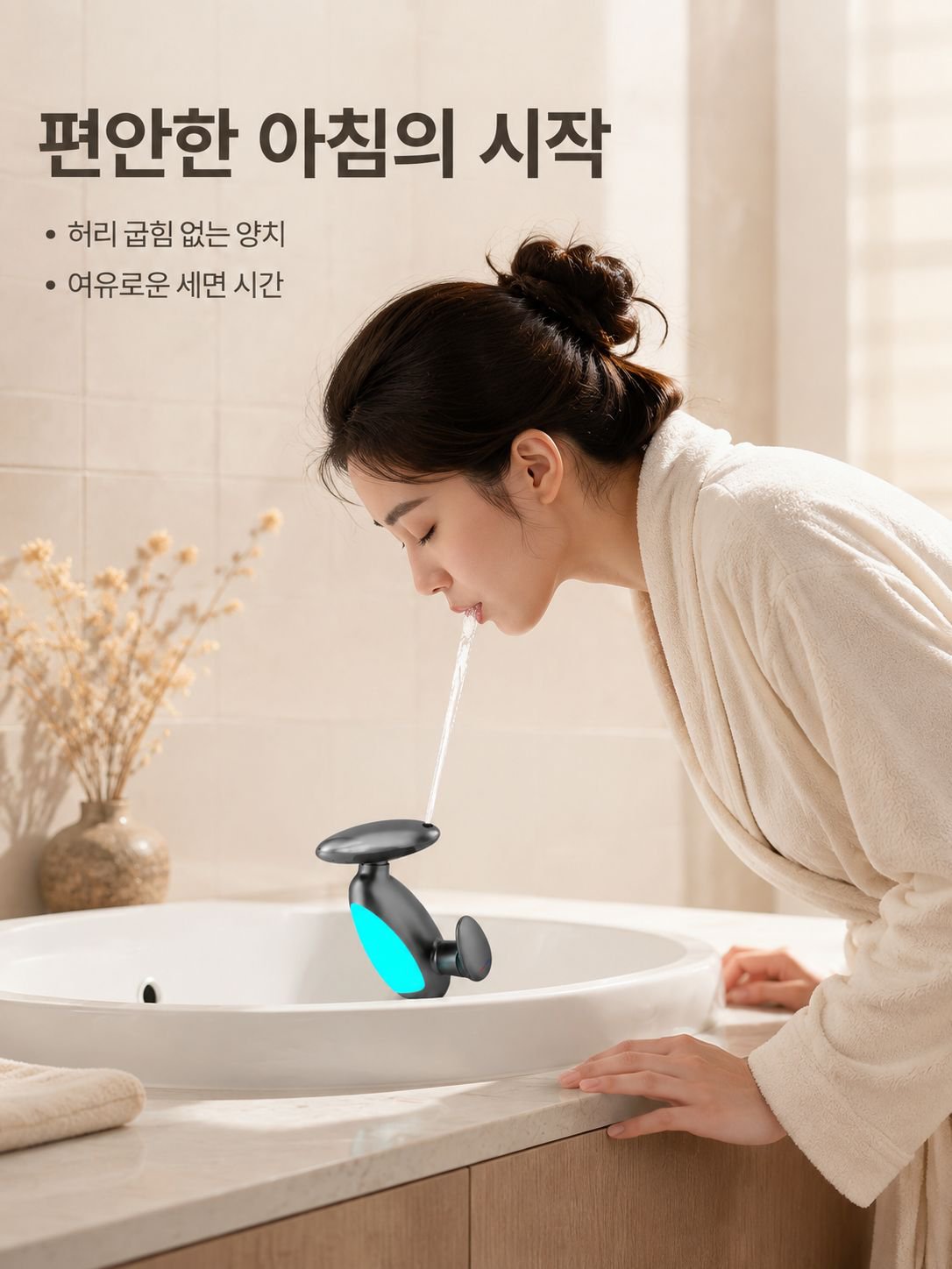 무드등이 켜진 펭귄 수도꼭지