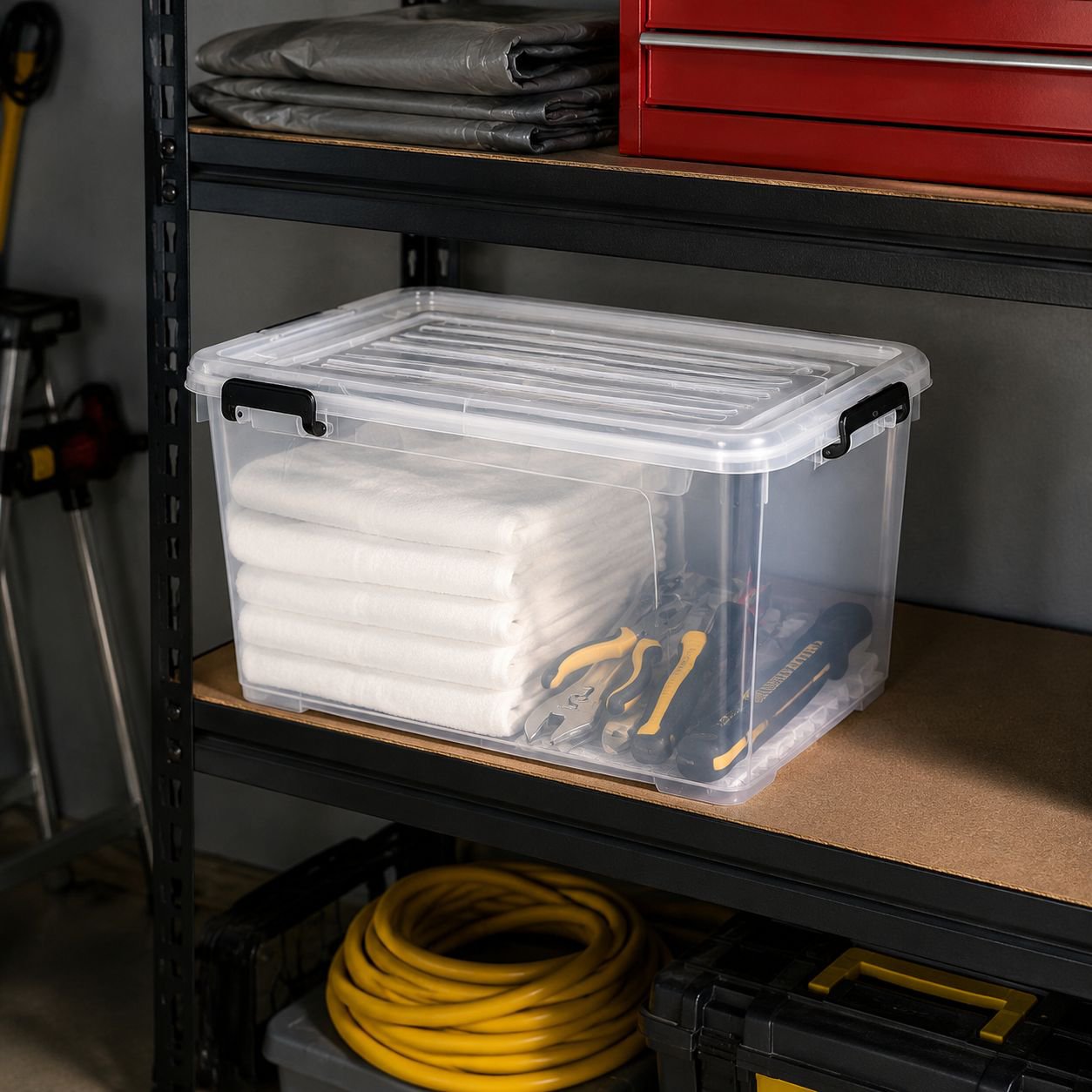 47L Large Transparent Plastic Organizer Box with Handle