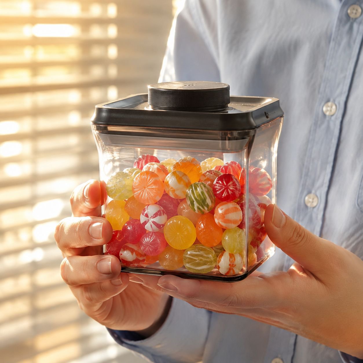 Easy-pour spout on airtight grain storage jar