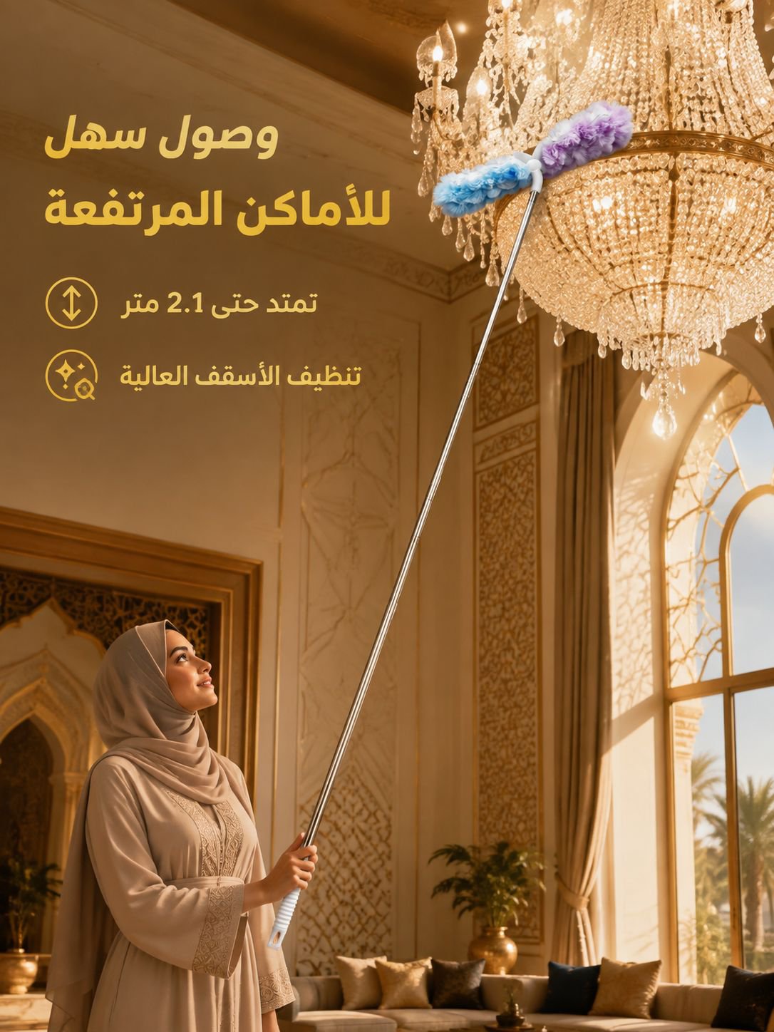 منفضة الغبار برأس قابل للطي وعمود قابل للتمديد