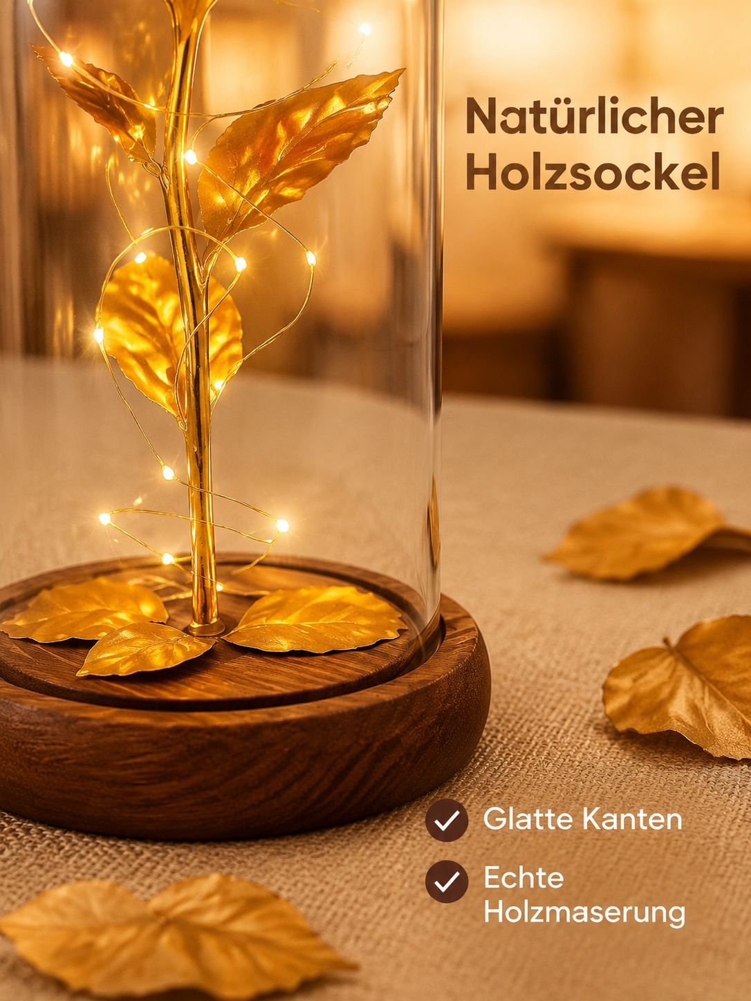 Romantisches Geschenk – Rose unter Glas mit Goldfolie