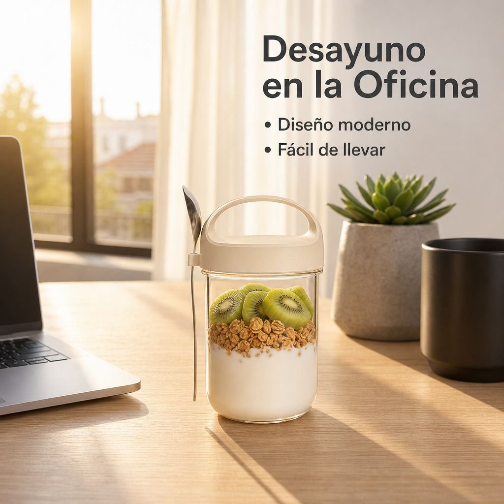 Vaso portátil para leche y cereales con cuchara, vaso sellado para yogur de desayuno