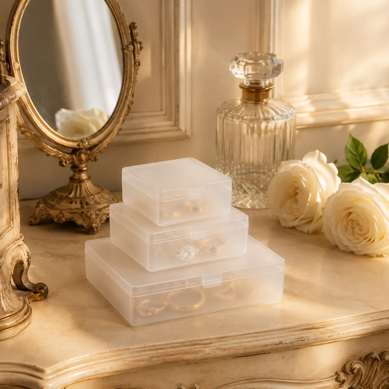 Boîte de rangement en plastique transparent givré, boîte pour petits objets