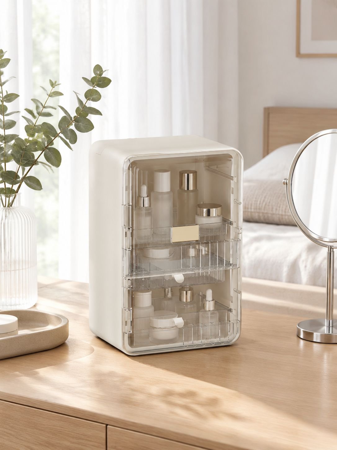 Hochwertige faltbare Make-up-Box, große staubdichte Aufbewahrungsbox