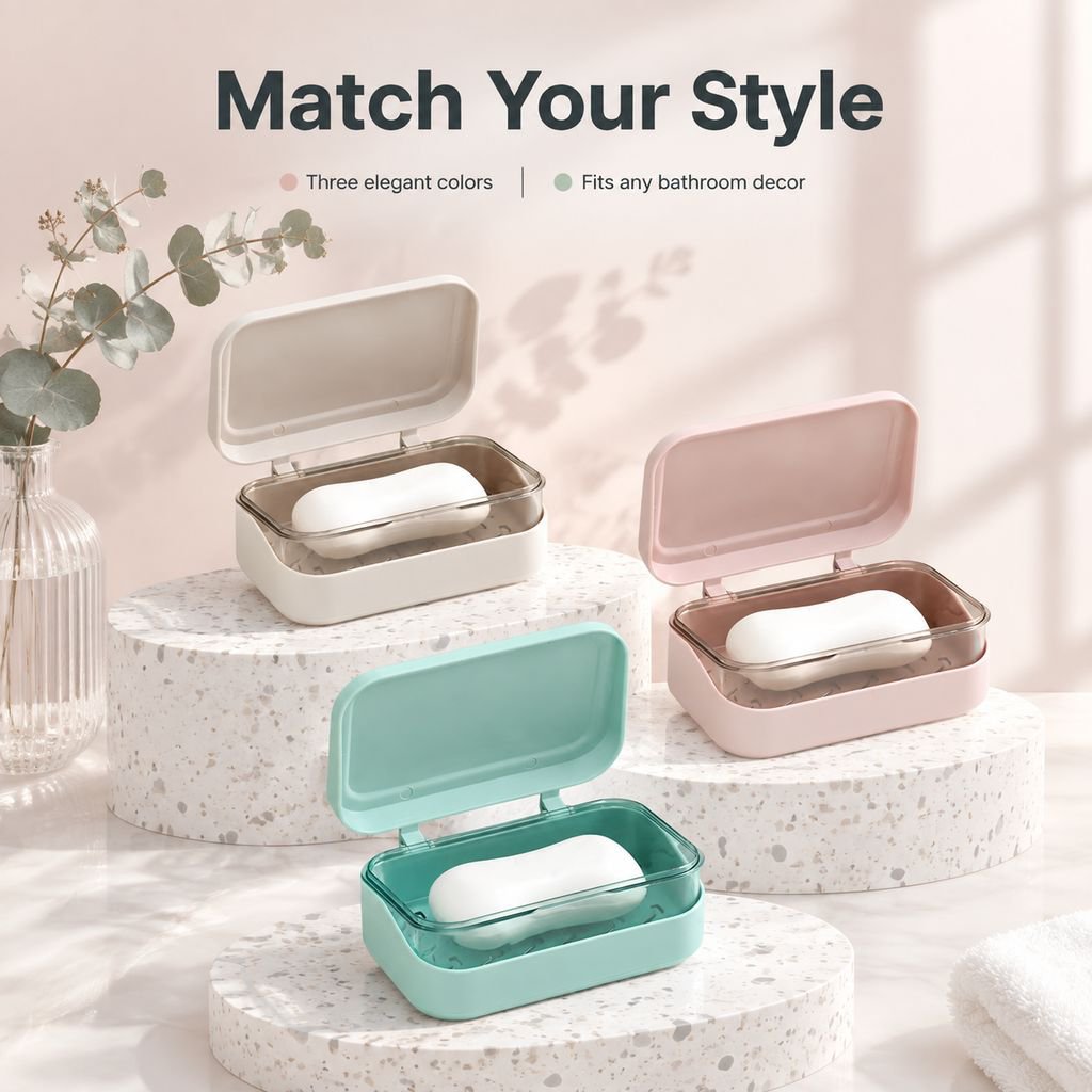 Durable plastic soap box with drainage holes and flip lid