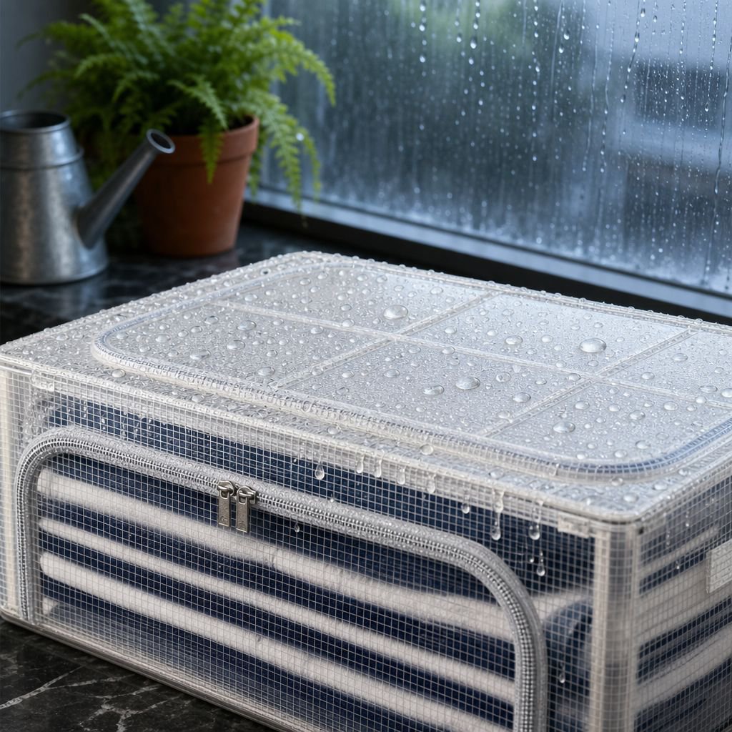 Waterproof and moisture-proof transparent mesh steel frame storage box for rainy season, waterproof 