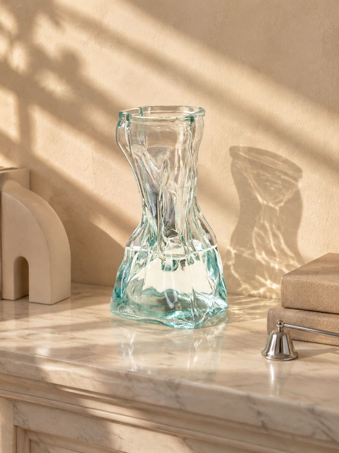 Irregular transparent glass vase for living room display