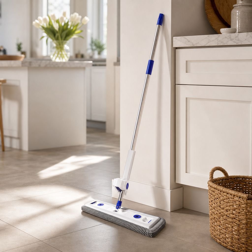 Mop in action removing dust and dirt