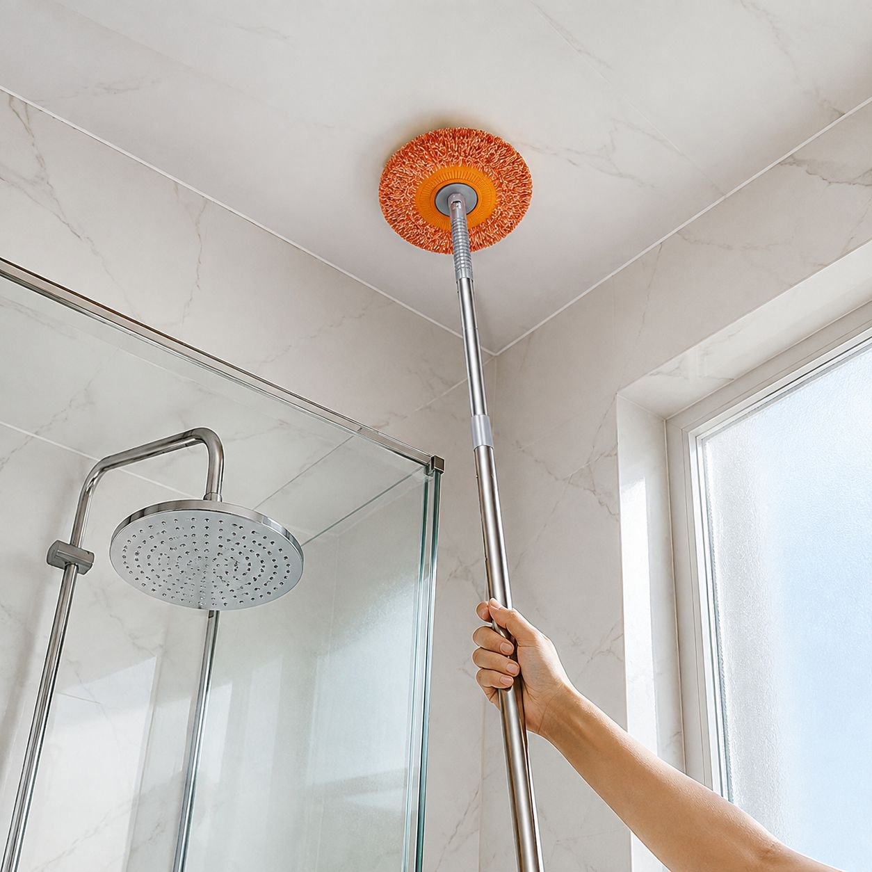 Close-up of telescopic sunflower mop features