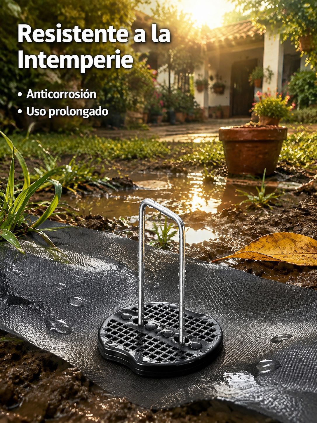 Clavos en U de 15cm para fijar manta antihierbas (paquete de 50) con aro negro