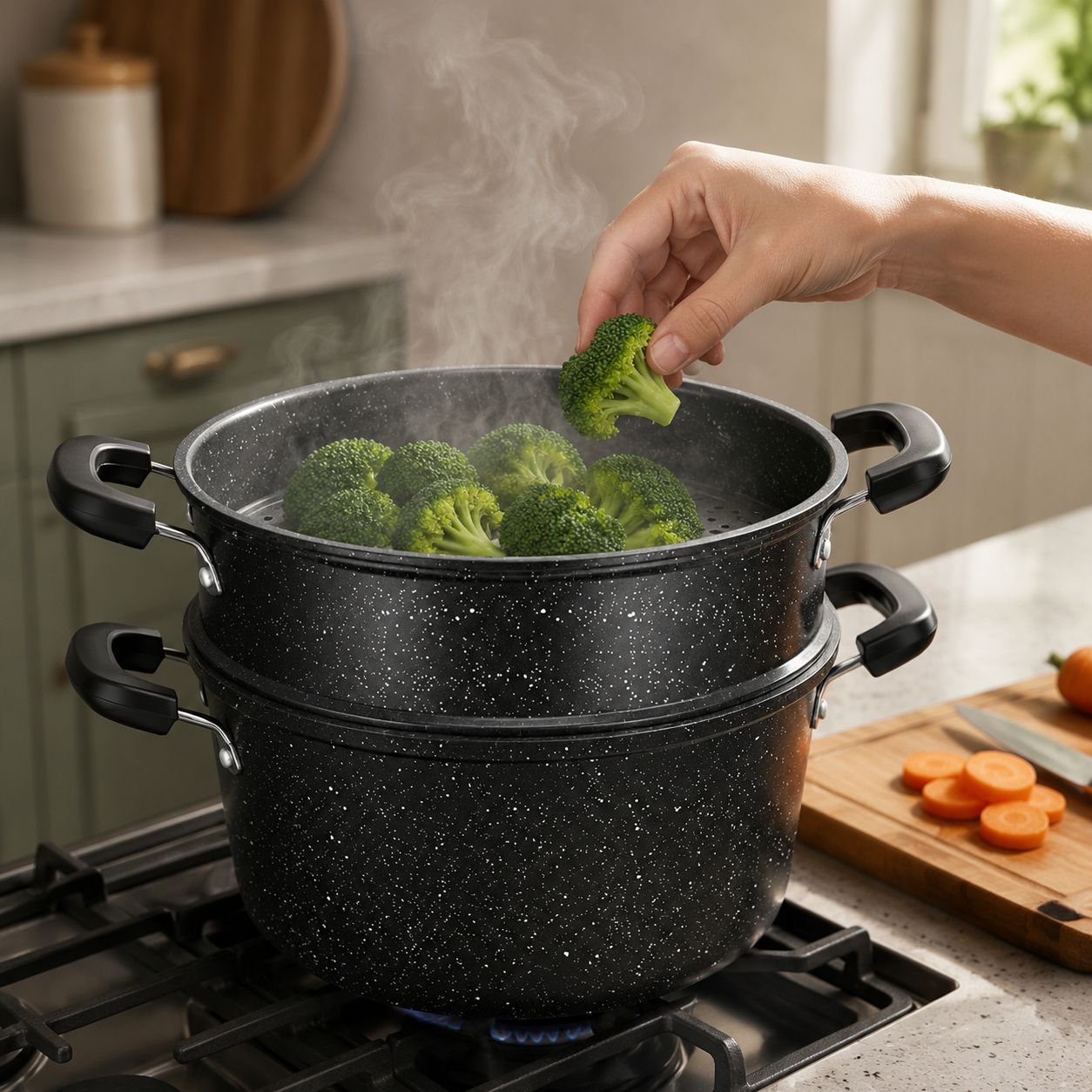 Double handles of McRib soup pot for easy lifting