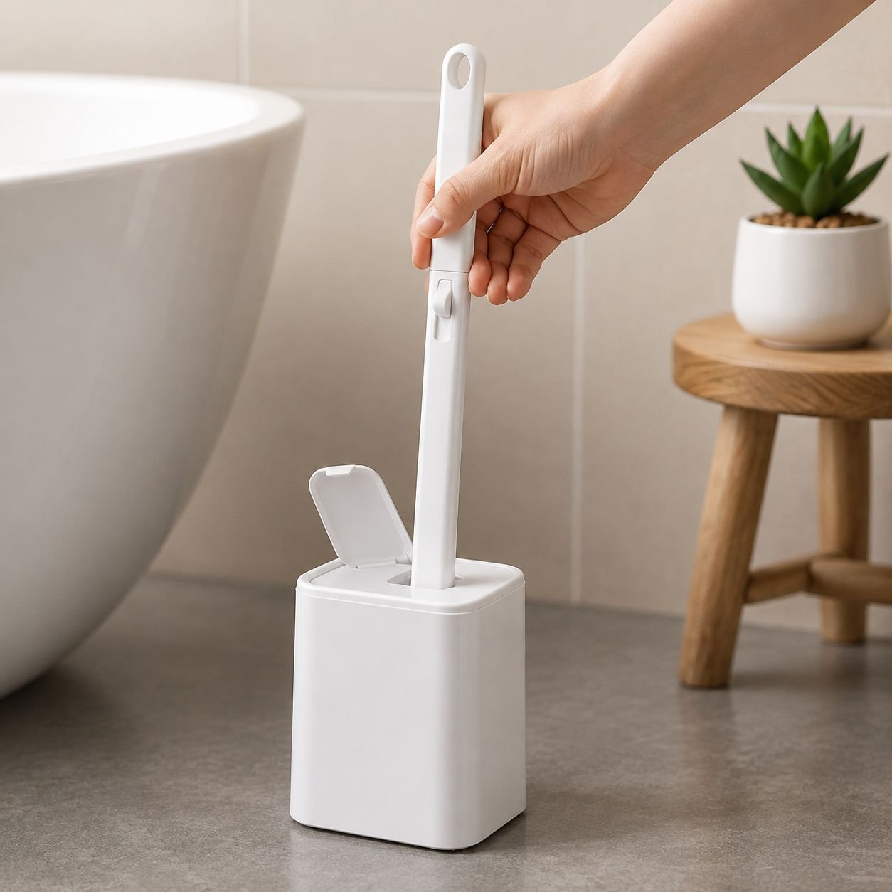 Toilet Brush with Automatic Flip Lid Design