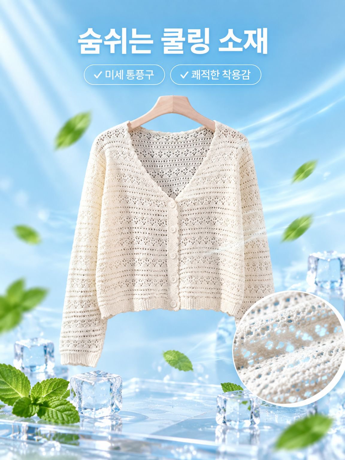 아이스 실크 얇은 펀칭 자외선 차단 니트 가디건 