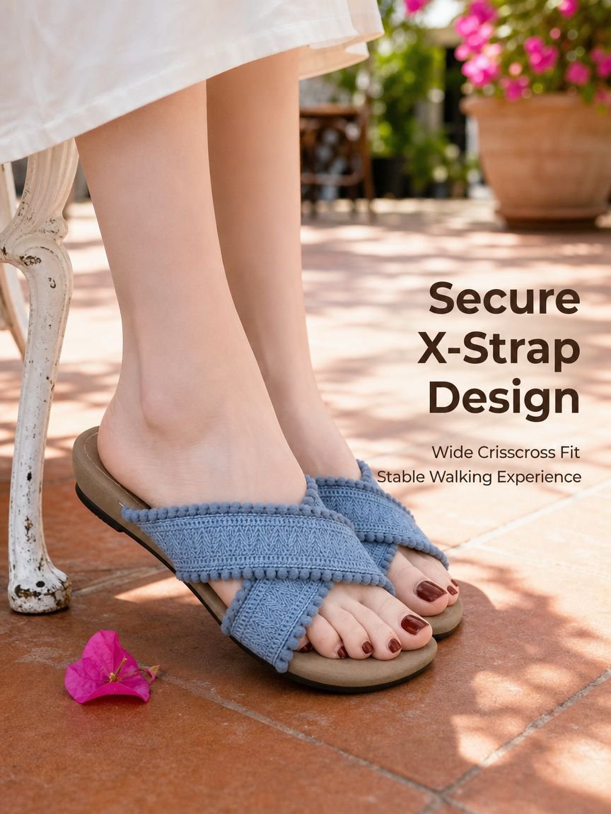 Woven Cross-Over Slippers for Women, Stylish Bohemian Beach Sandals