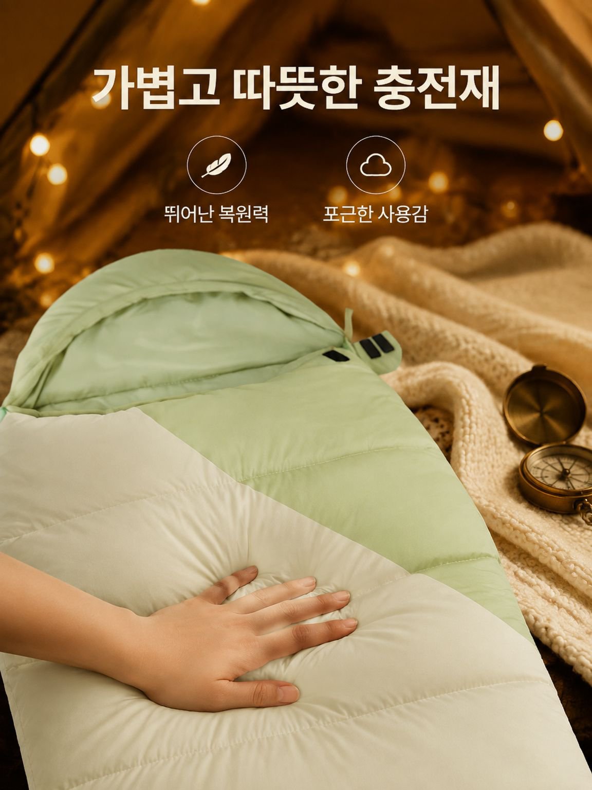 야외 경량 싱글 다운 솜 침낭 텐트 포함