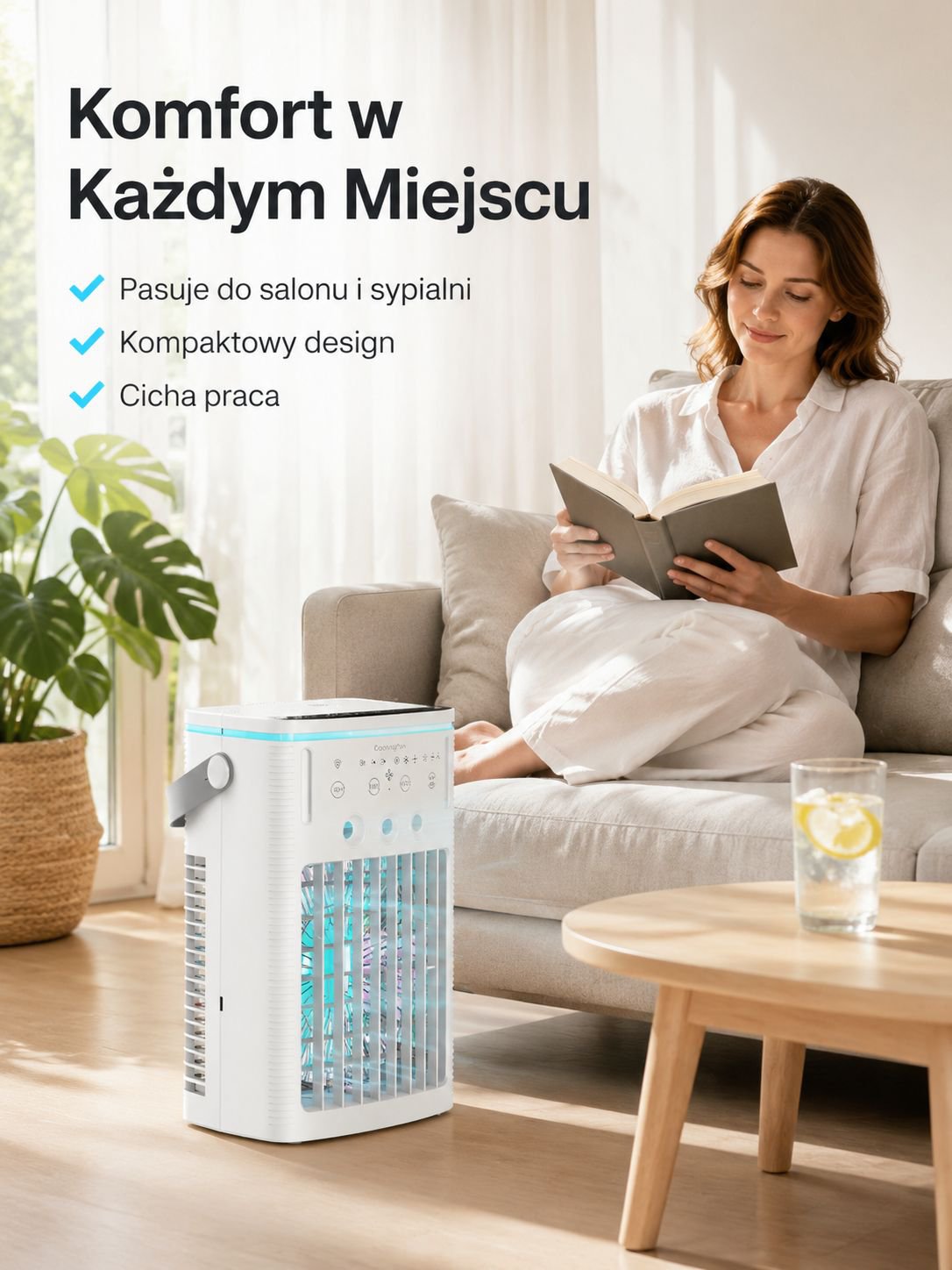 Domowy wentylator chłodzący z 1-litrowym zbiornikiem, chłodzenie i nawilżanie do sypialni