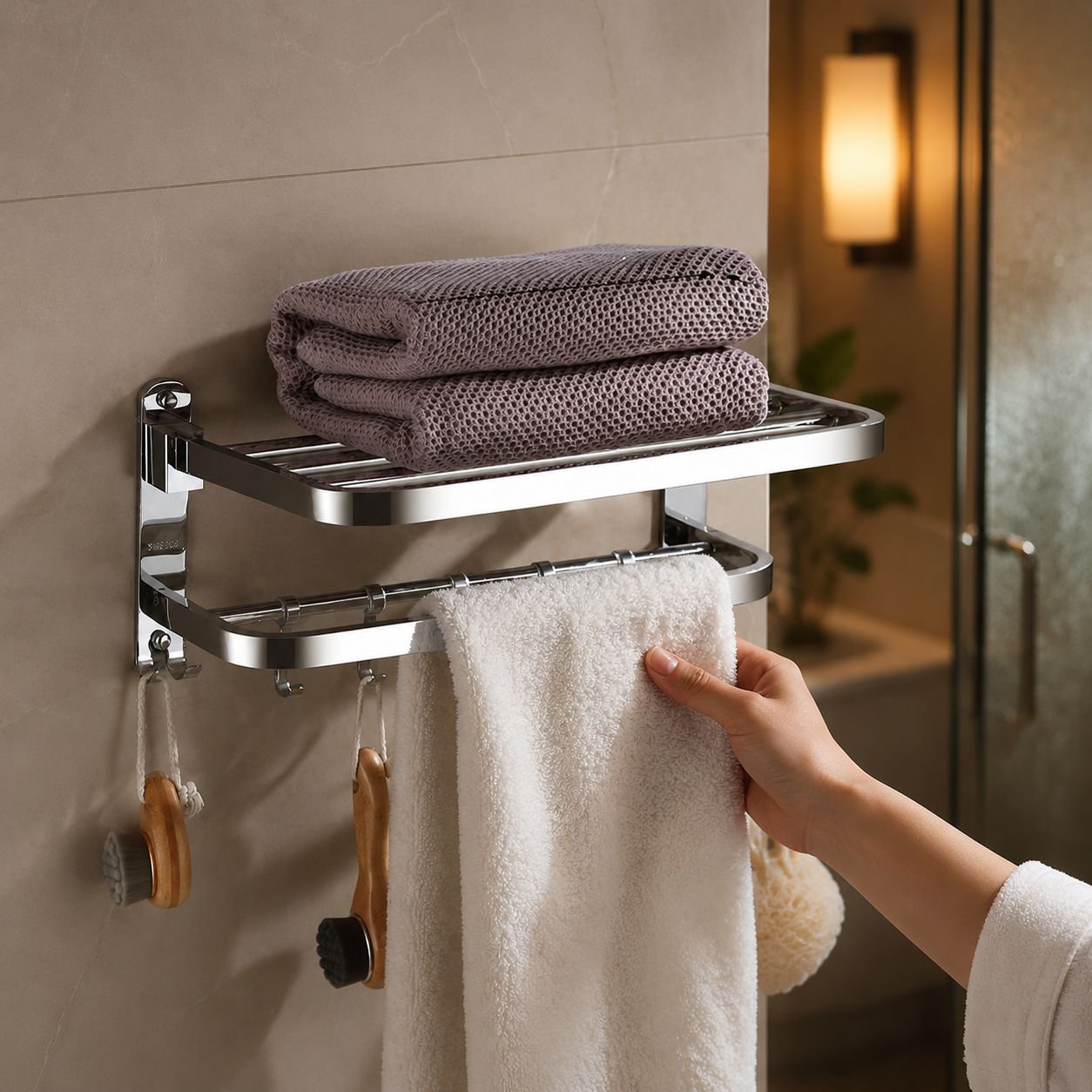 Modern towel rack with multiple bars for towels