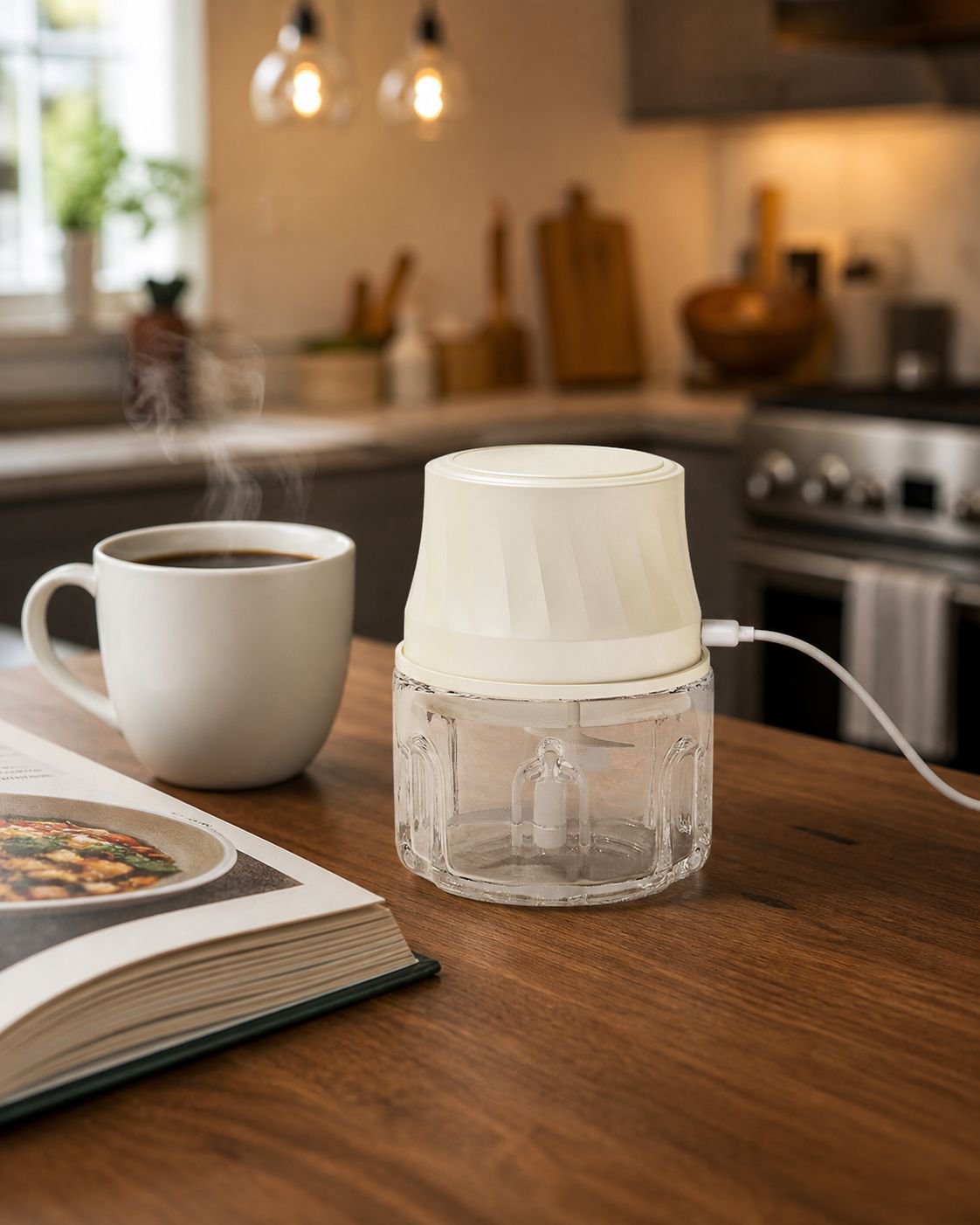 Electric food chopper for garlic and vegetables