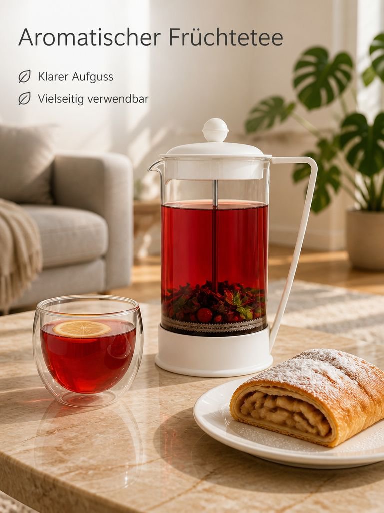 Glaskanne der French Press mit frisch gebrühtem Kaffee