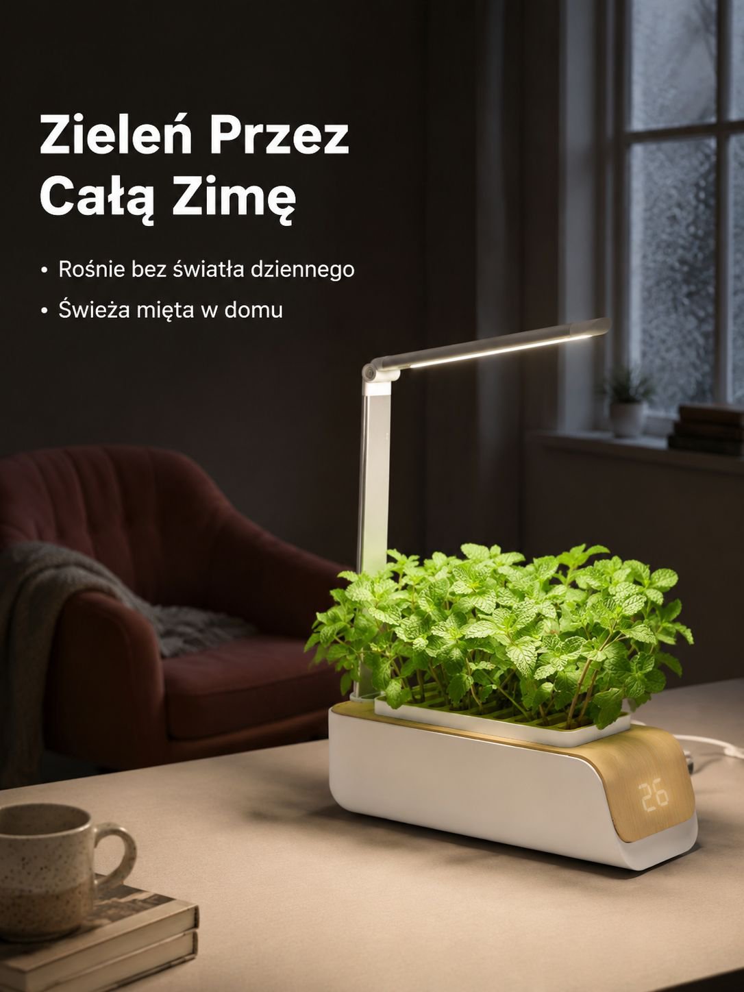 Uprawa ziół w domowym zestawie z lampą LED