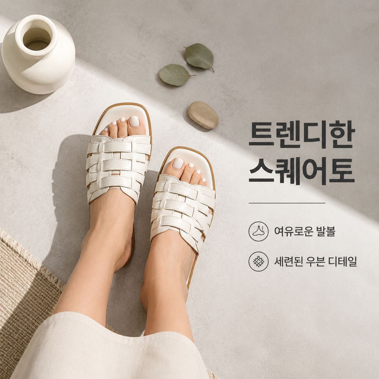 여름 사각코 소프트 바닥 편직 앞뒤로 신는 여성 플랫 슬리퍼
