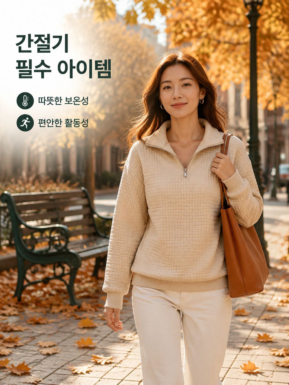 편안하고 여유로운 와플 패턴의 무지 스탠드 칼라 지퍼 긴팔 배색 여성용 맨투맨
