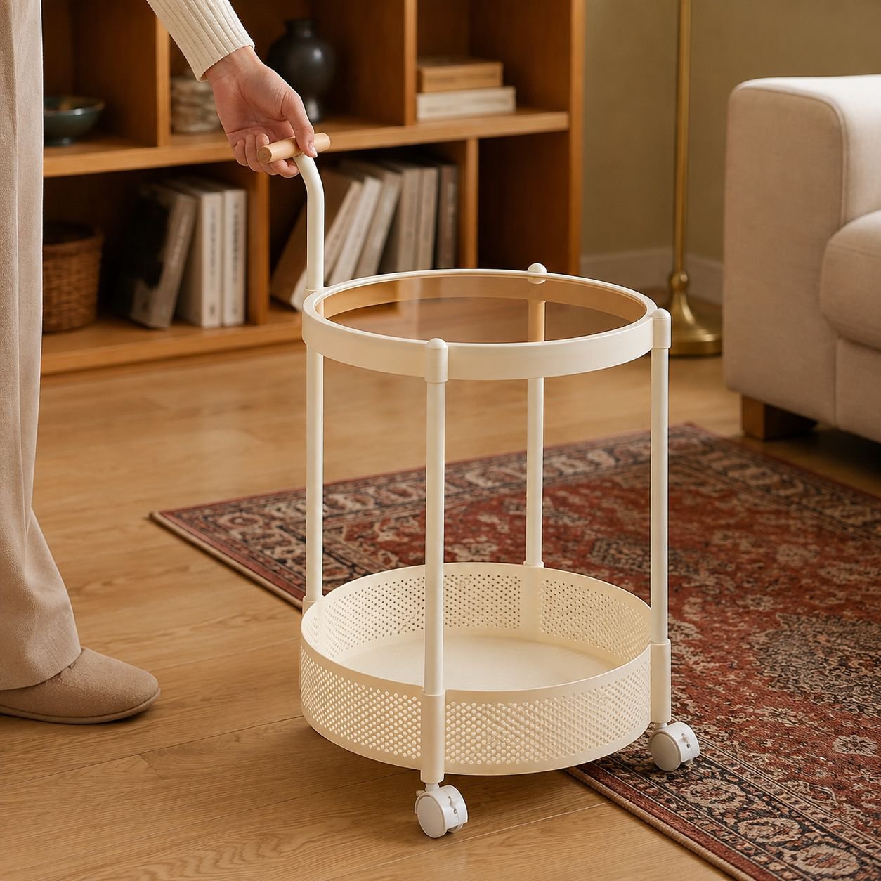 French Light Luxury Movable Glass Coffee Table Living Room Sofa Side Table