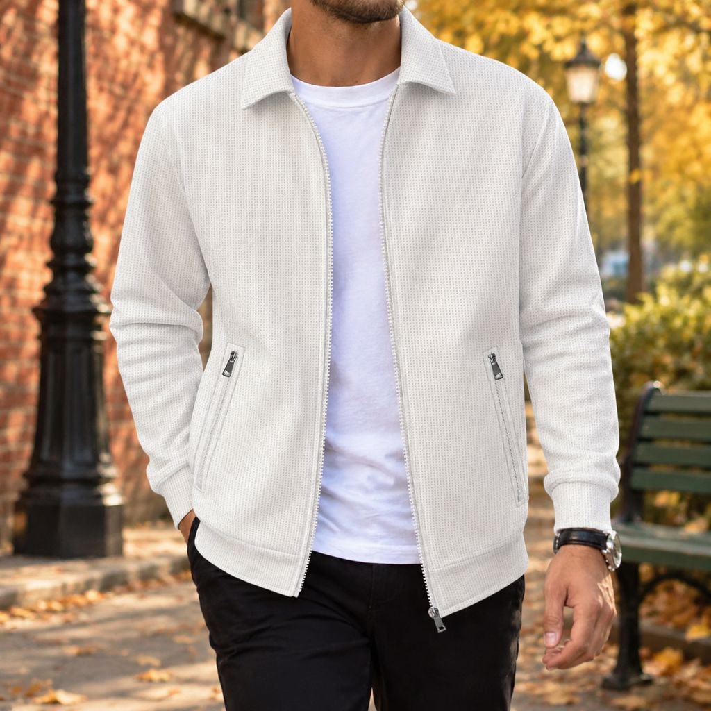 Wrinkle-resistant Zipper Waffle Knit Cardigan
