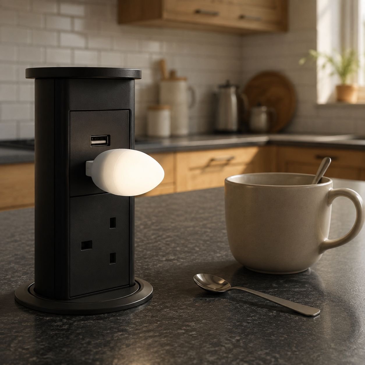 Energy-efficient faux holiday night light in use