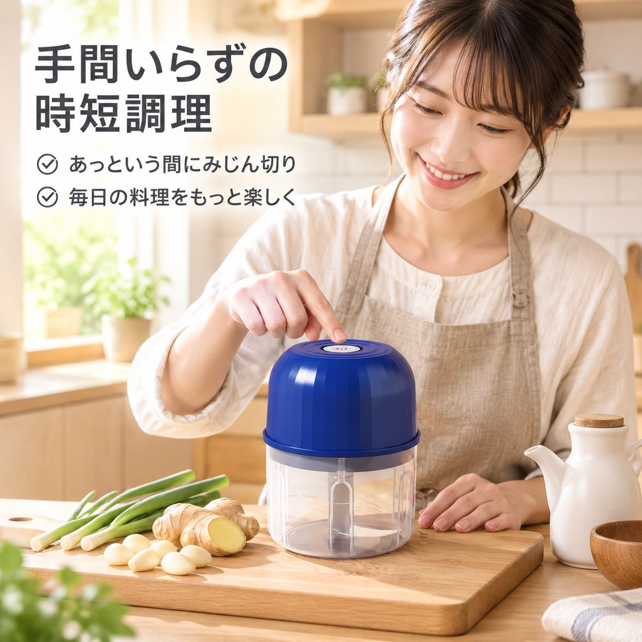 電動ニンニクみじん切り器 多機能 にんにく潰し器 家庭用 フードプロセッサー 肉 薬味 小型チョッパー