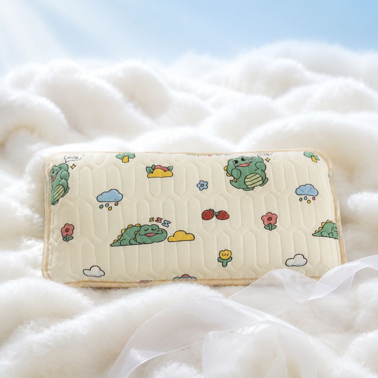 Baby sleeping on pearl floral latex pillow