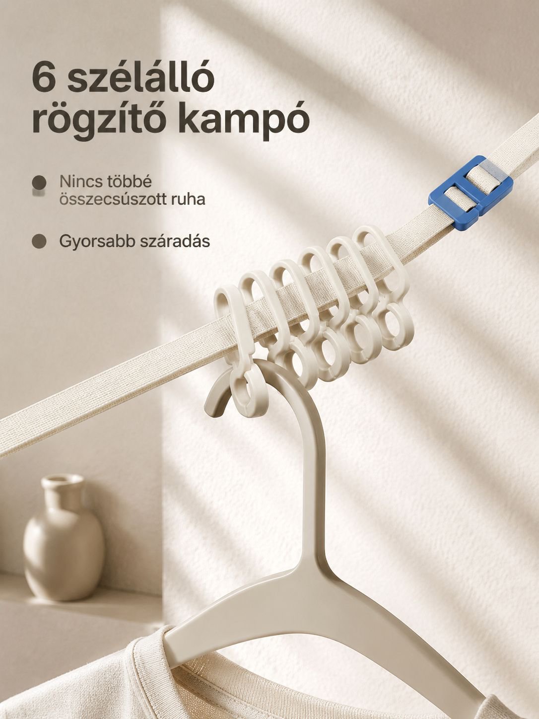 Fúrás nélküli, állítható szárítókötél használat közben