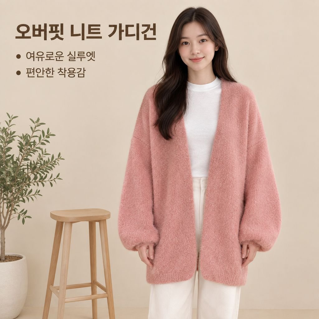 여성용 오픈 프론트 V넥 랜턴 슬리브 루즈핏 니트 가디건