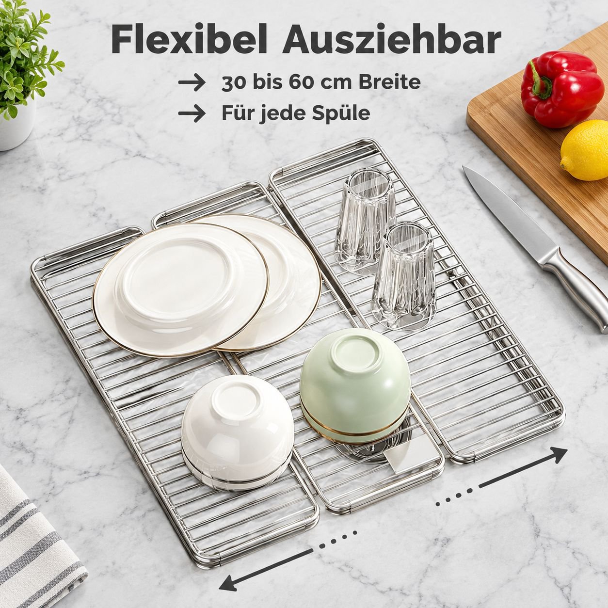 Spülbecken Abtropfgestell Faltbar Edelstahl Geschirrkorb Spülen-Organizer