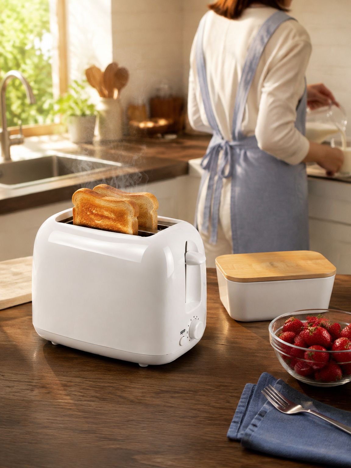 2-Scheiben-Toaster beim Rösten von Brot und Toast