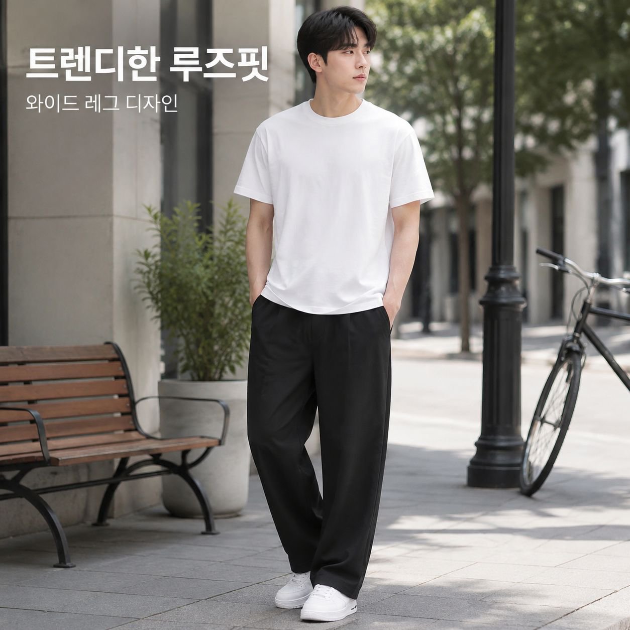 남성용 루즈핏 솔리드 컬러 와이드 레그 캐주얼 팬츠