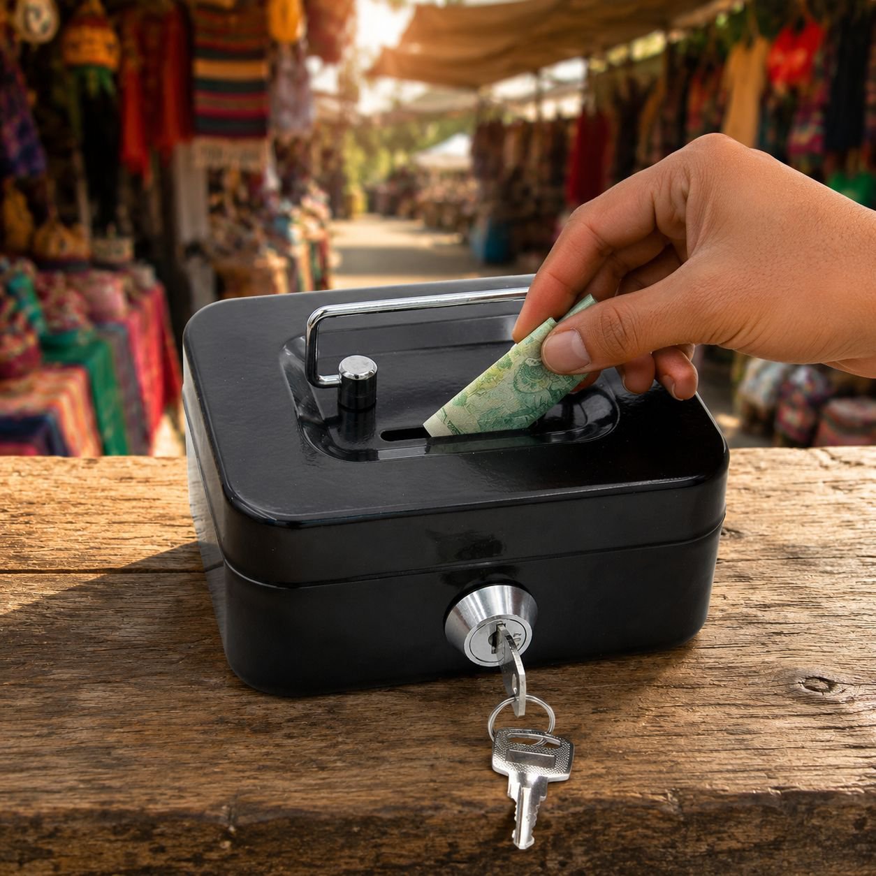 Caja de ahorro portátil con forma de llave, con candado de combinación, para monedas