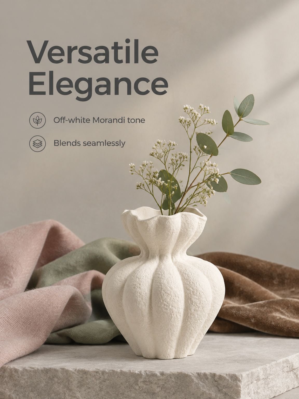 Handcrafted-style white ceramic vase with organic texture